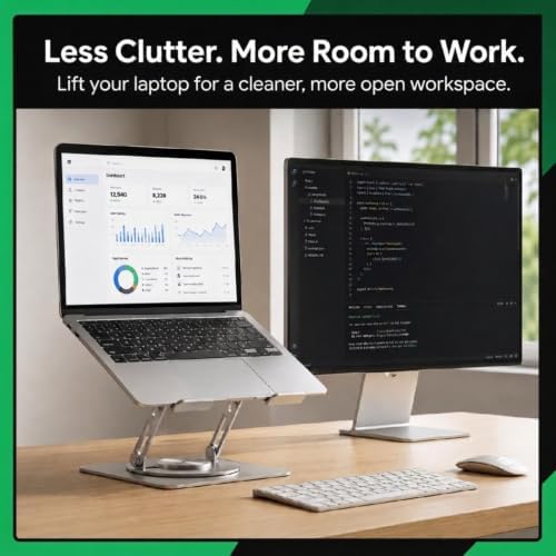 Uncaged Ergonomics Swivel Laptop Stand for Desk, 360 Riser, Arctic Silver