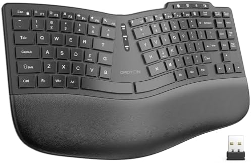 OMOTON Ergonomic Wireless Split Keyboard Compatible with Windows only, Cushioned Wrist Rest, Rechargeable, USB Connectivity, 2.4G Membrane Silent Keyboard, Classic Black