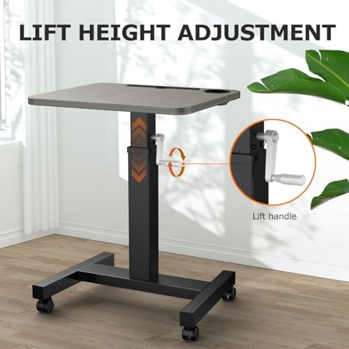 Mobile Standing Desk with Wheels, Elevating Table,Lift desks for Home Office,Rolling Portable Laptop Desk Height Adjustable, Mobile Computer Desk,Small Sit Stand Workstation（Black）