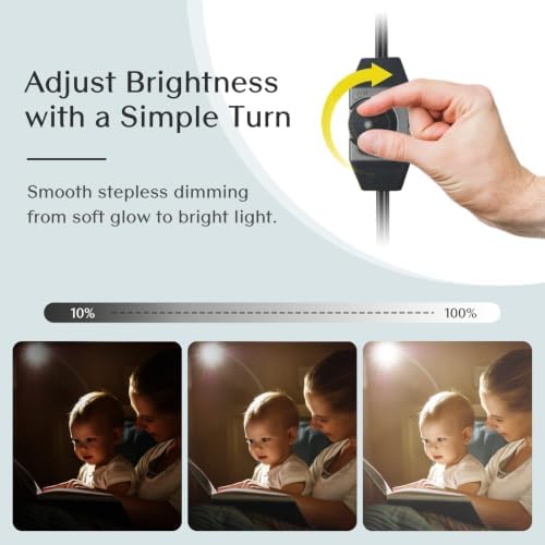 Solfres Patented Innovative Design Headboard Reading Light. No Drilling Golden Book Light for Bedtime Reading. Dimmable LED Book Reading Lamp with Bulb. Movable & Flexible, Gold