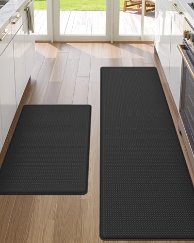 DEXI Kitchen Floor Mats Cushioned Anti Fatigue Runner, 17x29+17x59 Black