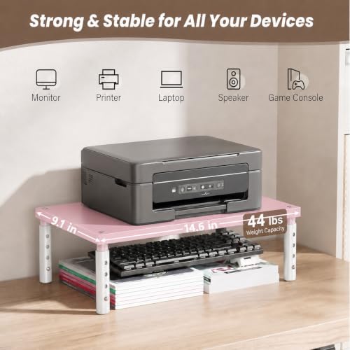 OPNICE Adjustable Monitor Stand Riser for Desk, Wood Computer & Laptop Stand, Desk Organizers and Accessories, Office Desk Accessories & Workspace Organizer for Home Office Supplies, Pink