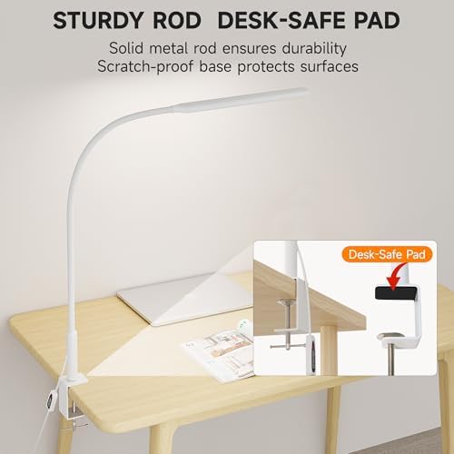 Desk Lamp with Clamp for Home Office, 3 Colors Stepless Dimming for Puzzle