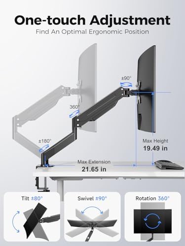Suptek Single Monitor Mount,Adjustable Gas Spring Monitor Arm Desk Mount Stand Fits 17 20 22 23 24 26 27 32 33 35 36 inch,Holds up to 25 lbs, Black(MD9)