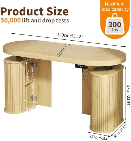 Electric Standing Desk with Storage, 55" Mid Century Modern Sit Stand Desk