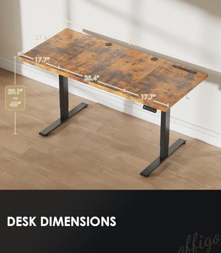 OffiGo 71" Executive Electric Standing Desk Height Adjustable, Rustic Brown