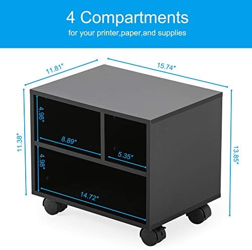 FITUEYES Mobile Printer Stand with Storage, Wood Small Printer Table, Black