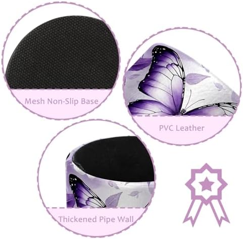 Butterfly Rose Purple Pen Holder Pencil Organizer Cute Pencil Cup Desk Decor Makeup Brush Holder PU Multifunctional Office Supplies for Home Classroom School