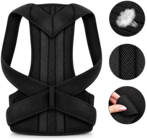 Posture Corrector for Men and Women, Adjustable Back Brace, Breathable, Pain Relief, Black