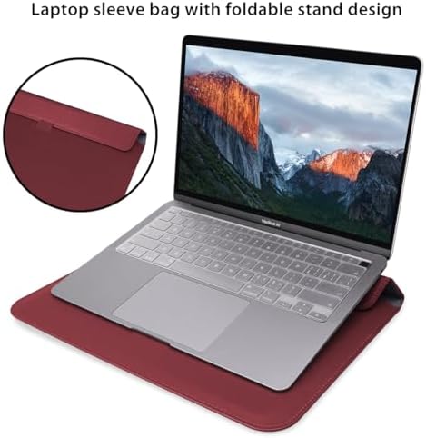 PU Leather Laptop Sleeve Case with Stand for 2026 MacBook Neo 13 A3404, 2026-2022 Air13.6'' M5 A3449 M4 A3240 M3 A3113 M2 A2681, 2018-2021 Air 13'', Laptop Bag for 2016-2022 Mac Pro13, Red