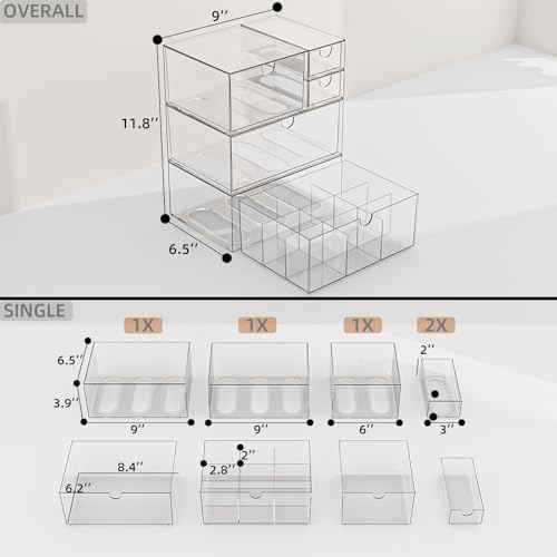 Clear 5-Drawer Stackable Desk Organizer Storage Set