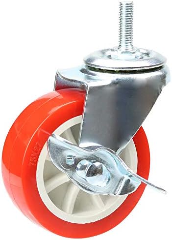 3 Inch Swivel Caster Wheels with Brake Set of 4, YEEMIGO Metric Size M8×25mm Threaded Stem Castors, Casters Heavy Duty-Total Capacity 450lbs, Replacement for Cart Furniture Workbench and Trolley