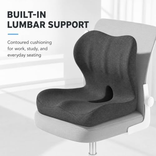 Orthopedic Cushion, Seat Cushion for Office Chair and Car, Ergonomic Memory Foam L-Shaped Integrated Seat Cushions, Lumbar Support & Tailbone Pain Relief for Office Chair (Pro-Double Gray)