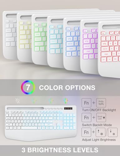 SABLUTE Wireless Keyboard with 7 Colored Backlit, Wrist Rest, 2.4G Lag-Free