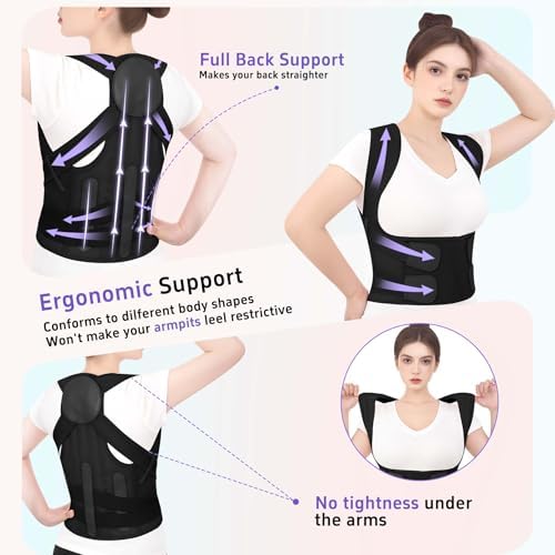 Posture Corrector for Women and Men, Full Back Support Brace, Adjustable Shoulder Straightener, Upper and Lower Back Brace with Waist Support, Breathable Back Straightener for Hunchback Posture and Daily Wear Black, XX-Large