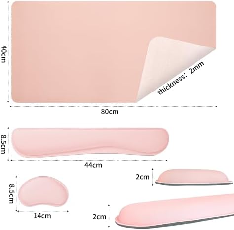 Bloss Leather Desk Pad and Keyboard Wrist Rest, Large Mouse Pad + Keyboard Pad+Mouse Wrist Support, Non-Slip Desk Mat Protector for Office, Home(31.5×15.7 Inches,Pink)