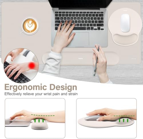 MOSISO Wrist Rest for Mouse Pad Set, Large Gaming Deskpad, Stone Gray