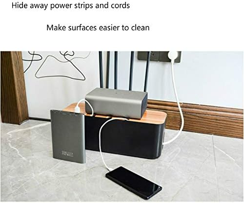 Cable Management Box with Bamboo Lid, Large Power Strip Organizer, Black