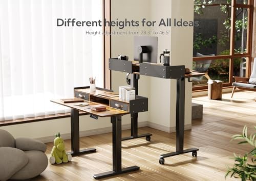 Claiks Standing Desk with Drawers & Wheels, 2 Height Shelf 48" Rustic Brown