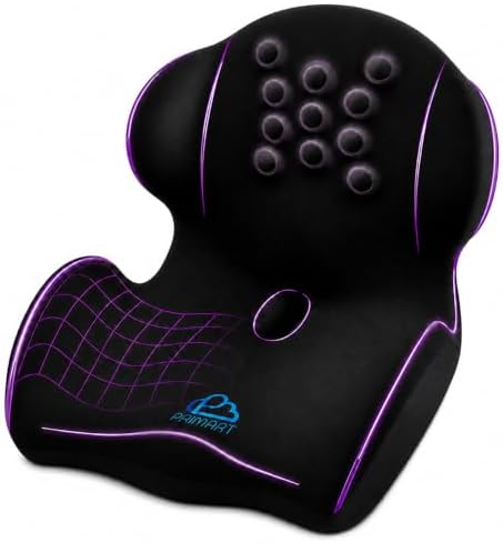 Ergonomic Memory Foam Seat Cushion for Office Chair, Car Seat, Dining, Gaming Chair & Wheelchair | Sciatica, Tailbone & Coccyx Pain and Pressure Relief | Lumbar & Lower Back Support Pillow One Piece
