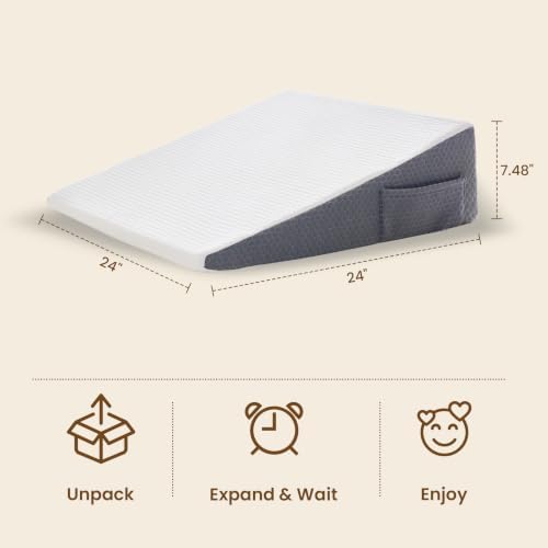 BDEUS Basic 7.5" Bed Wedge Pillow for Sleeping After Surgery, White