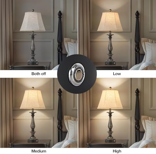 AIDENOEY 28.5" Traditional Table Lamp Set of 2, Rustic Farmhouse Table Lamps for Living Room Bedroom, Bedside Desk Lamps Vintage Nightstand Lamps with Silk Fabric Shades, Antique Silver Table Lamp