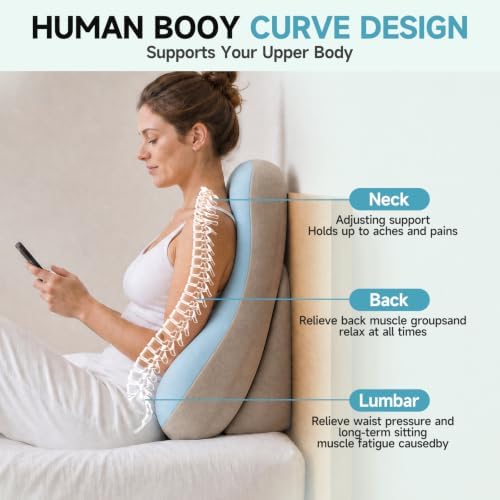 24” Back Pillow with Adjustable Headrest, 2-in-1 Ergonomic Dual-Layer Wedge Backrest for Sitting/Reclining, Lumbar & Neck Support, Bed, Sofa & Floor, Reading, TV, Lounging & Gaming (Blue)