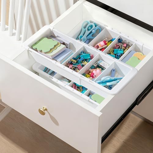 Expandable Deep Drawer Organizer Bins for Desk, White, 3 Pcs