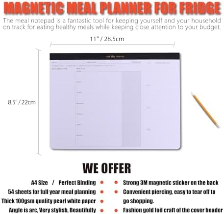 Weekly Meal Planner w/ Recipes & Grocery List-Magnetic Notepad for Fridge