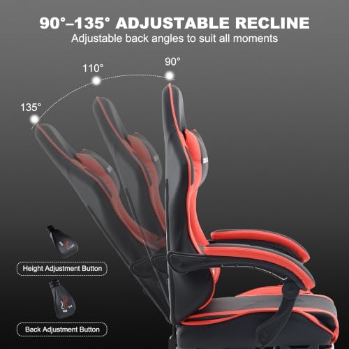 Ergonomic Gaming Chair with Footrest,Video Gaming Chair for Adults,Red