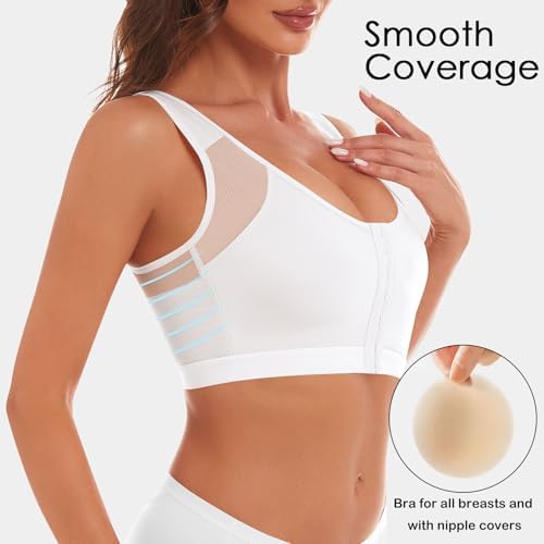 J-pone Front Closure Posture Corrector Bra Back Support Wireless Comfy Unlined Bras Full Coverage Bra with Nipple Covers