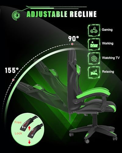 Racingreat RGB Gaming Chair for Adults & Kids, Lumbar Support, Green