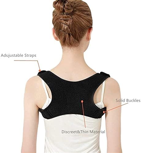 Posture Corrector Upper Adjustable Back Kyphosis Correction Belt Men Women Magnet Self-Heating Clavicle Support Back Straight Shoulders Brace Strap Back Posture (Color : Black, Size : Medium)