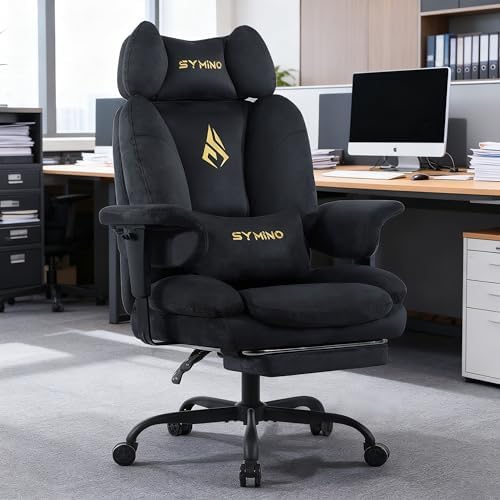 Symino Gaming Chair with Footrest, Up/Down Armrests, Suede Fabric Ergonomic Office Chair, 155° Recline Computer Chair for Desk, Black