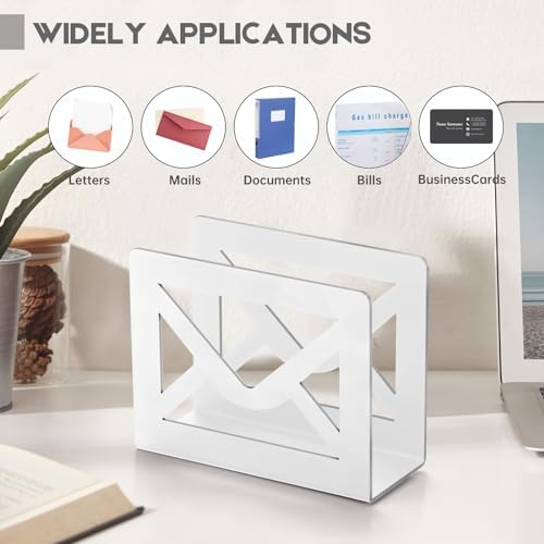 Desktop Metal Mail Holder,Letter Organizer for Desk (White)
