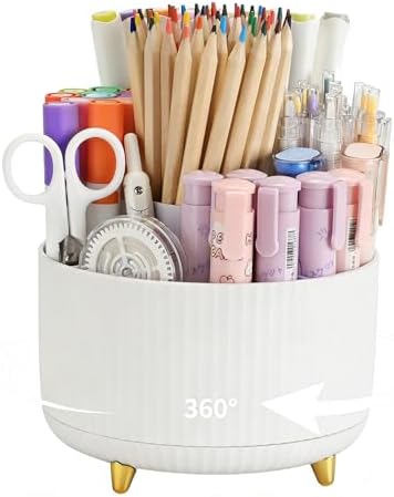 Camelmother 360°Rotating Pen&Pencil Holder For Desk With 5Slots Cute Office