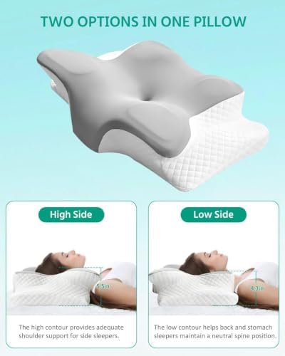 Adjustable Cervical Neck Pillow for Sleeping, Memory Foam Pillow for Back and Shoulder Pain Relief, Ergonomic Contour Side Sleeper Pillows for Neck Support with Armrest