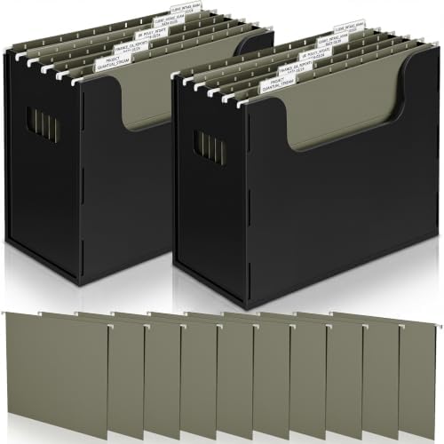 Qeeenar 2 Pcs Hanging File Box with 10 Pcs Green Hanging File Folders