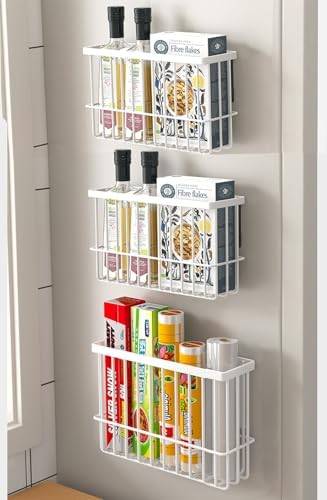 3 Piece Kitchen Cabinet Door Storage Box,Self Adhesive Wall Mounted Storage Boxes,Wardrobe/Bathroom/Refrigerator Small Items Organizer Storage Box (White3)