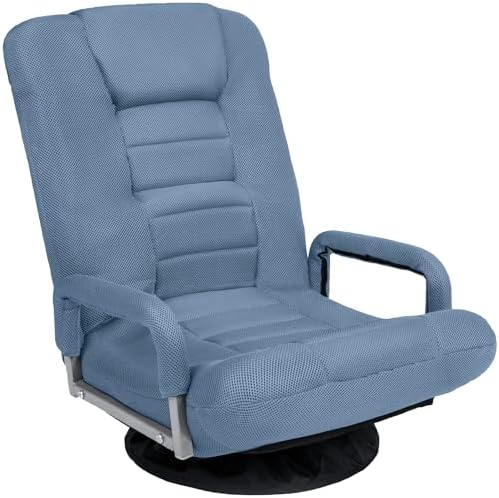 Best Choice Products Swivel Gaming Chair 360 Degree Multipurpose Floor Chair Rocker for TV, Reading, Playing Video Games w/Lumbar Support, Armrest Handles, Adjustable Foldable Backrest - Dusty Blue