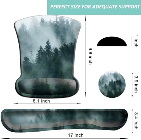Keyboard Wrist Rest Pad Mouse Pad with Wrist Support Set of 3, Gaming Mousepad with Non-Slip Rubber Base, Ergonomic Memory Foam Mouse Cushion Support for Home Office Laptop Computer, Forest