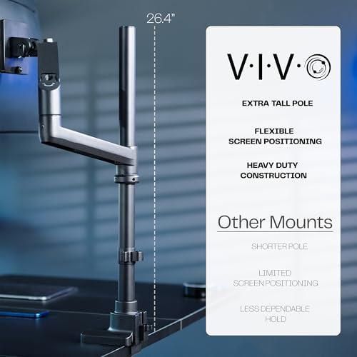 VIVO Pneumatic Arm Single Ultrawide Monitor Extra Tall Desk Mount for Up to 49 inch Screens, Heavy Duty Clamp, Holds Ultra Wides Up to 44 lbs, Black, STAND-V110K