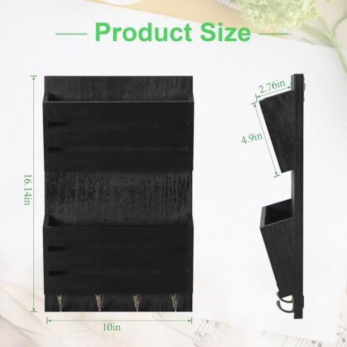 MOOACE Mail Organizer Wall Mount, Wood Mail and Key Holder with Hooks