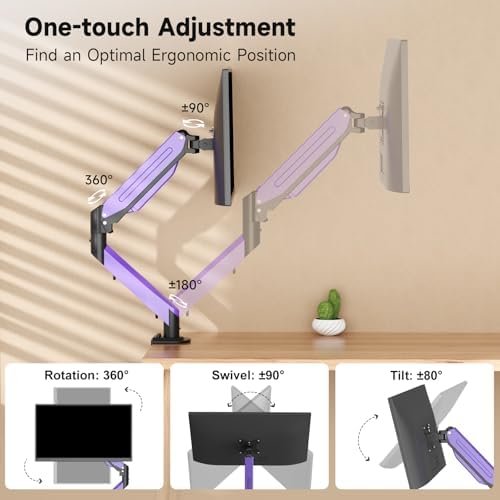 Suptek Monitor Mount Gas Spring Monitor Arm Desk Mount Fully Adjustable Fits 17-35 inch Monitors Weight Capacity up to 24.25 lbs, Black+Purple