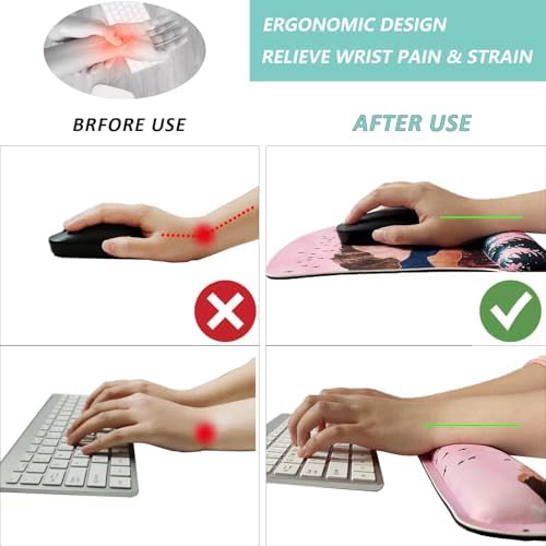 Keyboard Wrist Rest Pad Mouse Pad with Wrist Support Set of 3, Gaming Mousepad with Non-Slip Rubber Base, Ergonomic Memory Foam Mouse Cushion Support for Home Office Laptop Computer, Sunrise