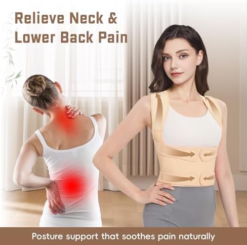 Posture Corrector for Women & Men, Adjustable Back Brace Shoulder Straightener with Full Back Support for Upper & Lower Back Pain, Spine Alignment, Hunchback, Scoliosis Relief (Large, Beige)
