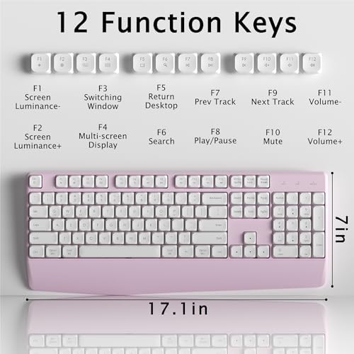 Links9+ Ergonomic Wireless Bluetooth Keyboard with Wrist Rest(Pink)