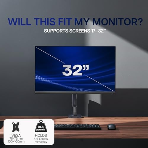 VIVO Single Monitor Stand, Fully Adjustable Arm for 17 to 32 inch Screen, Mechanical Articulating Desk Mount, Gaming and Office Setups, VESA 75x75, 100x100, Max 19.8 lbs, Classic, Black, STAND-V001O