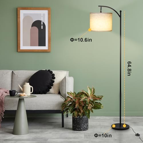 LALISU Standing Floor Lamp for Living Room, Linen Shade Floor Lamp, Black