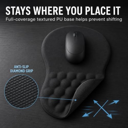 Ergonomic Mouse Pad with Wrist Rest, Large 12x8 inch, Black